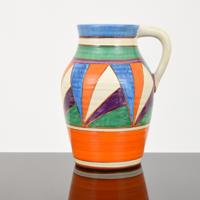 Large Clarice Cliff Geometric Lotus Jug , Vessel - Sold for $2,000 on 01-29-2022 (Lot 59).jpg